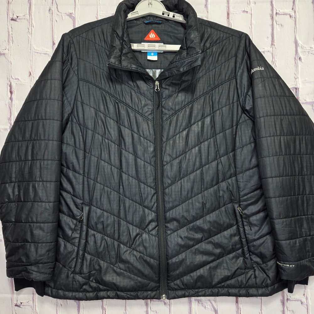 Columbia Omni-Heat Puffer Jacket Womens 2X‎ Black Quilted Insulated Warm XW0049